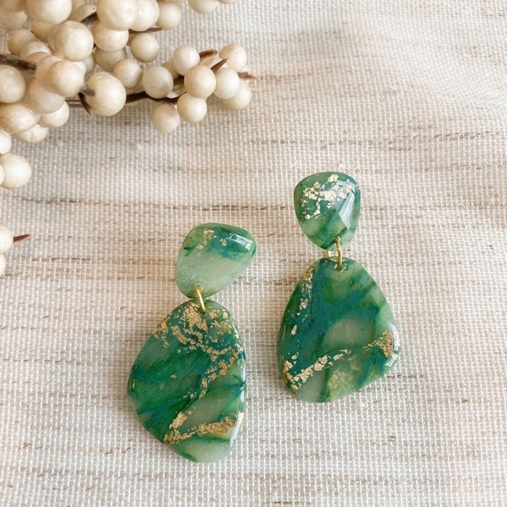 Polymer clay Jade Stone look earrings nwt